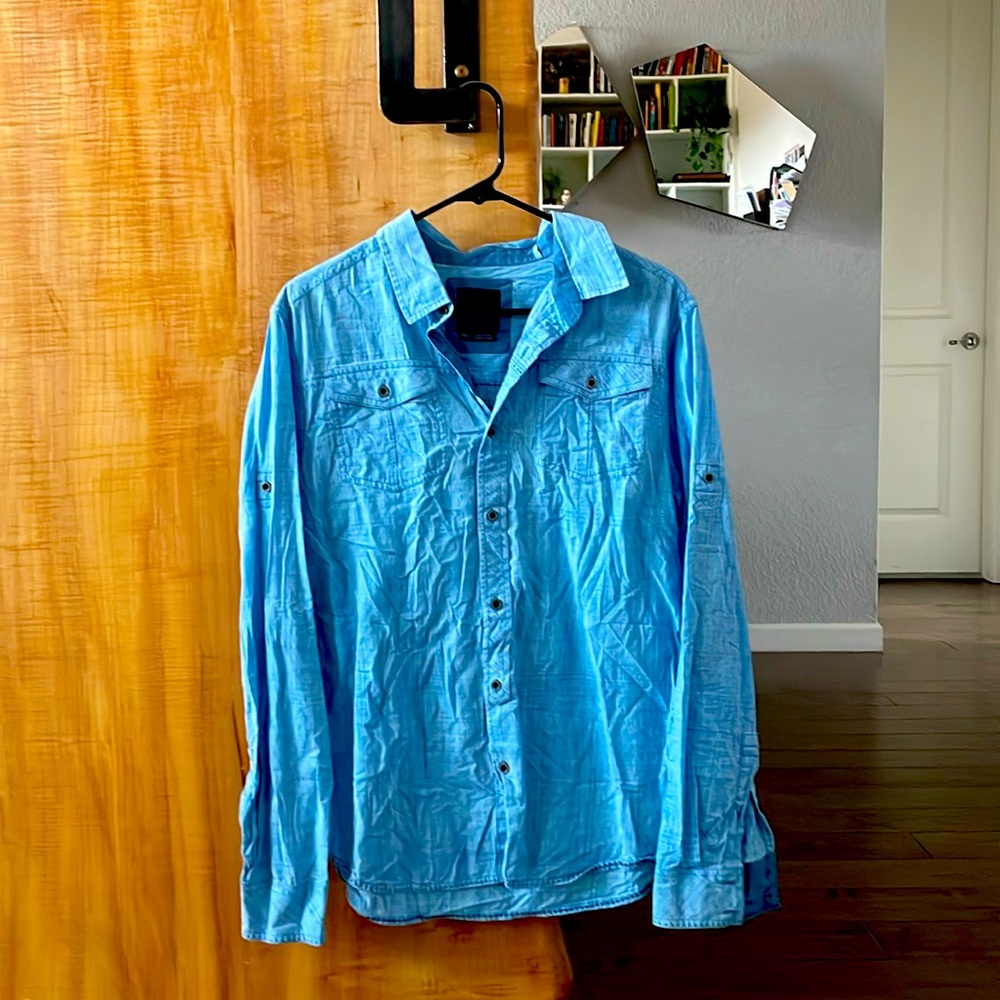 Prana Blue button down with roll up sleeves